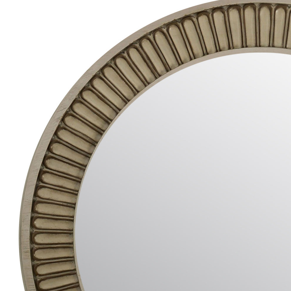Benzara BM233863 Traditional Style Round Mirror, Decorative Trim Edges, White