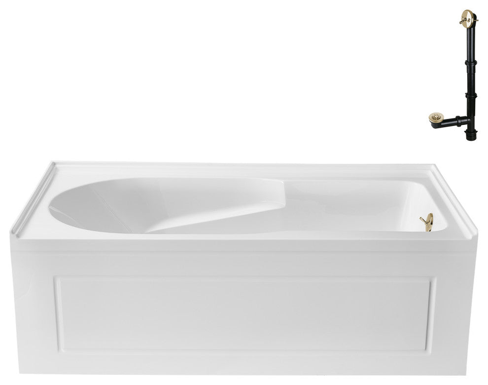 GA-309-20-PBR 60"x32" Acrylic Alcove Bathtub, Polished Brass Drain