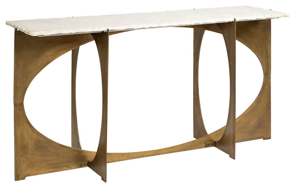 16" White and Gold Genuine Marble 4 Legs Console Table