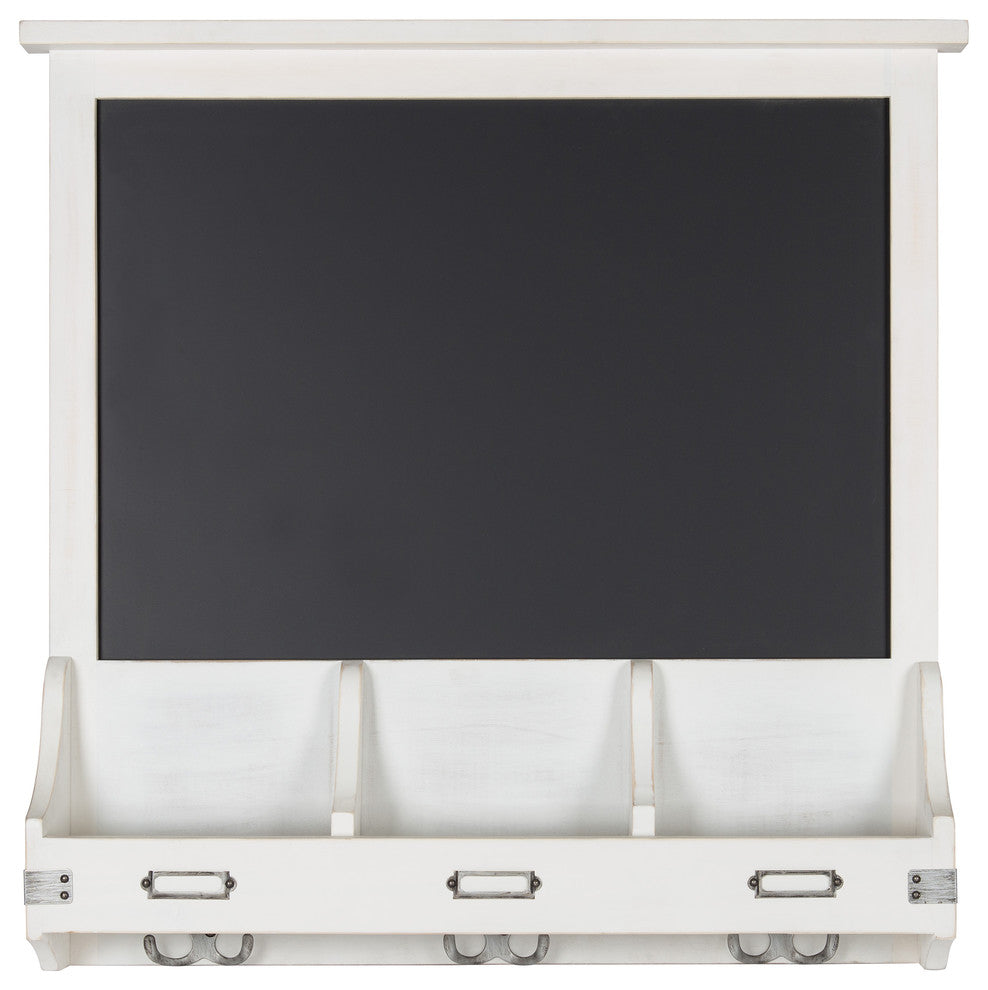 Stallard Decorative Rustic Wood Framed Chalkboard With Hooks, White