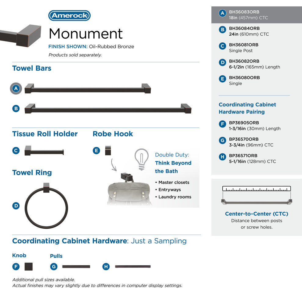 Amerock Monument Contemporary Towel Bar, Oil Rubbed Bronze, 18" Center-to-Center