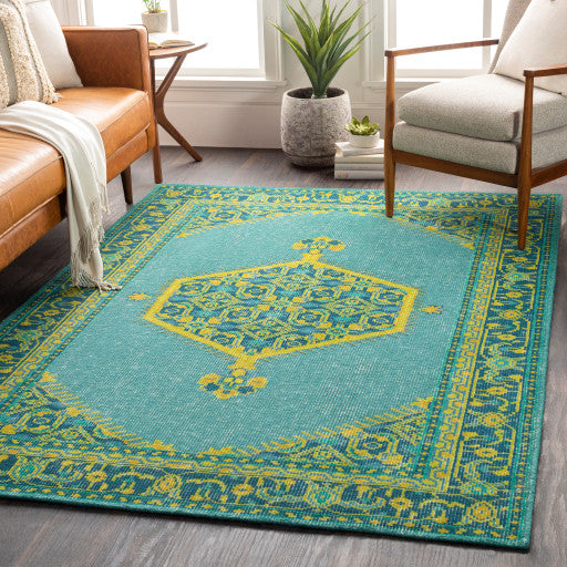 Surya Zahra ZHA-4027 2'x3' Rug, Emerald/Lime/Olive/Aqua/Dark Green/Light Gray
