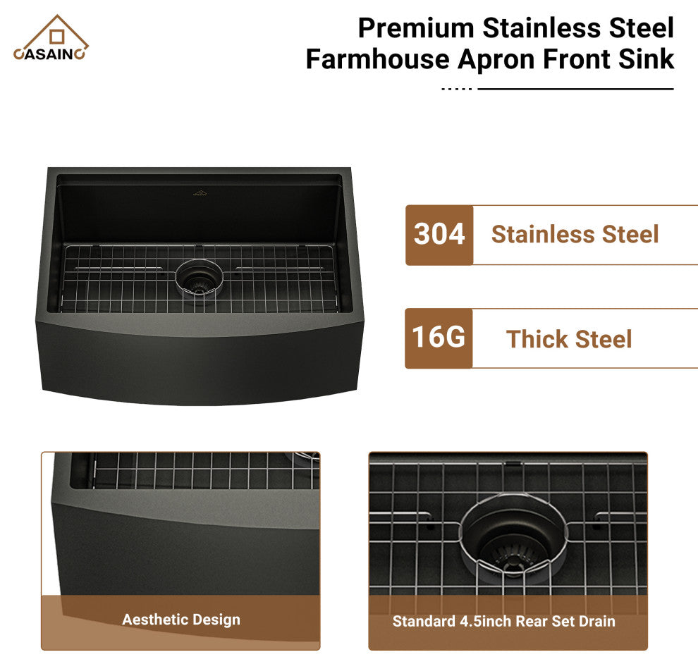 36 inch Stainless Steel Single Bowl Farmhouse Apron Workstation Kitchen Sink, Brushed Nickel