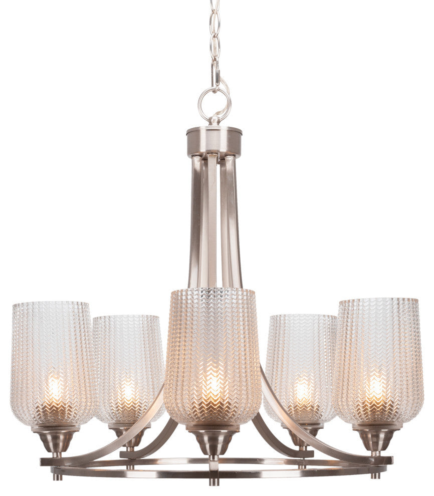 Paramount 5-Light Chandelier, Brushed Nickel, 5" Clear Textured Glass