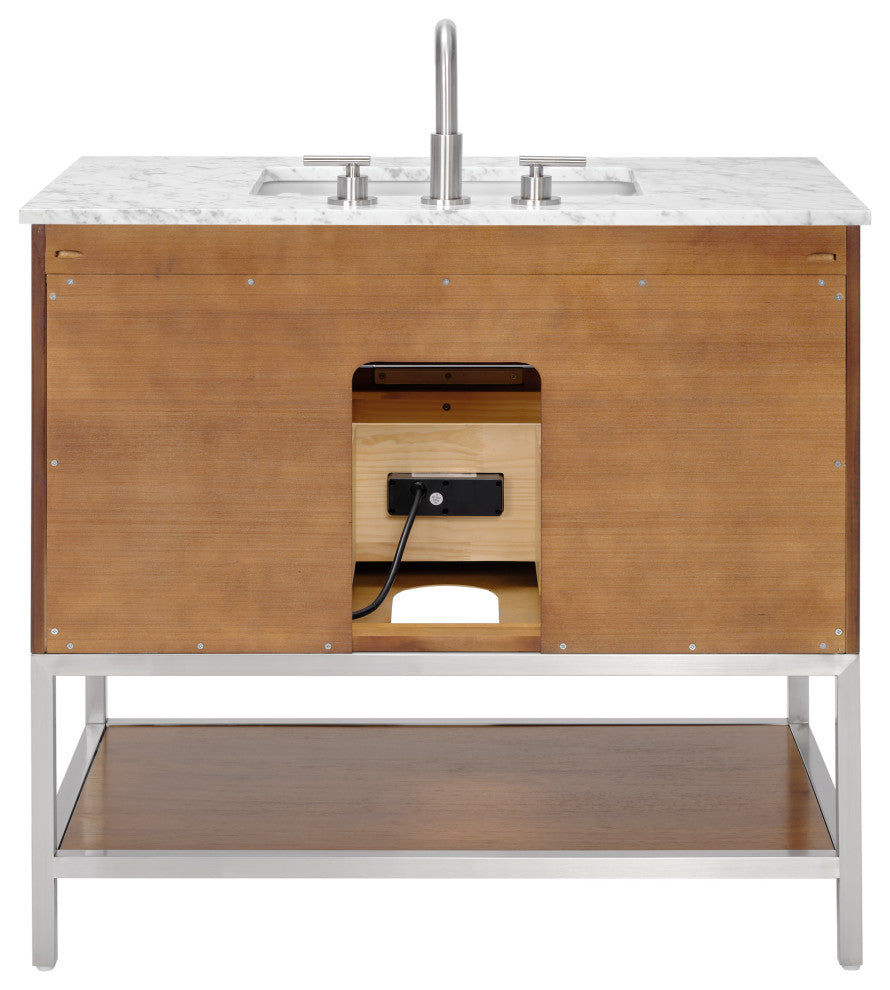 Diamond 36" Bath Vanity, Walnut/Brushed Nickel, 36", Marble Top
