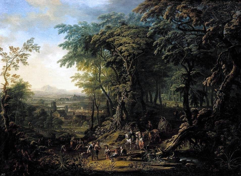 Franz Christoph Janneck Travellers on a Forest Road Gallery Wrapped Canvas Print