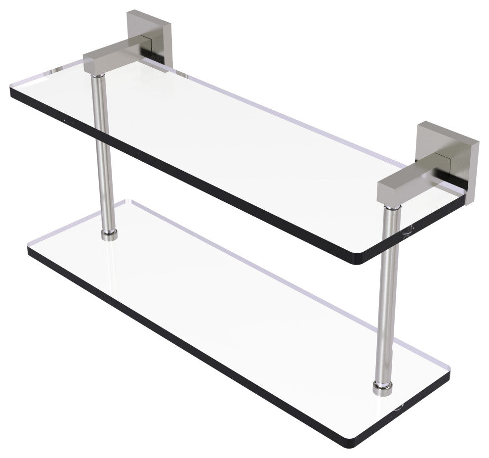 Montero 16" Two Tiered Glass Shelf, Satin Nickel