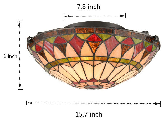 3-Light Tiffany Style Flush Mount Ceiling Light Stained Glass