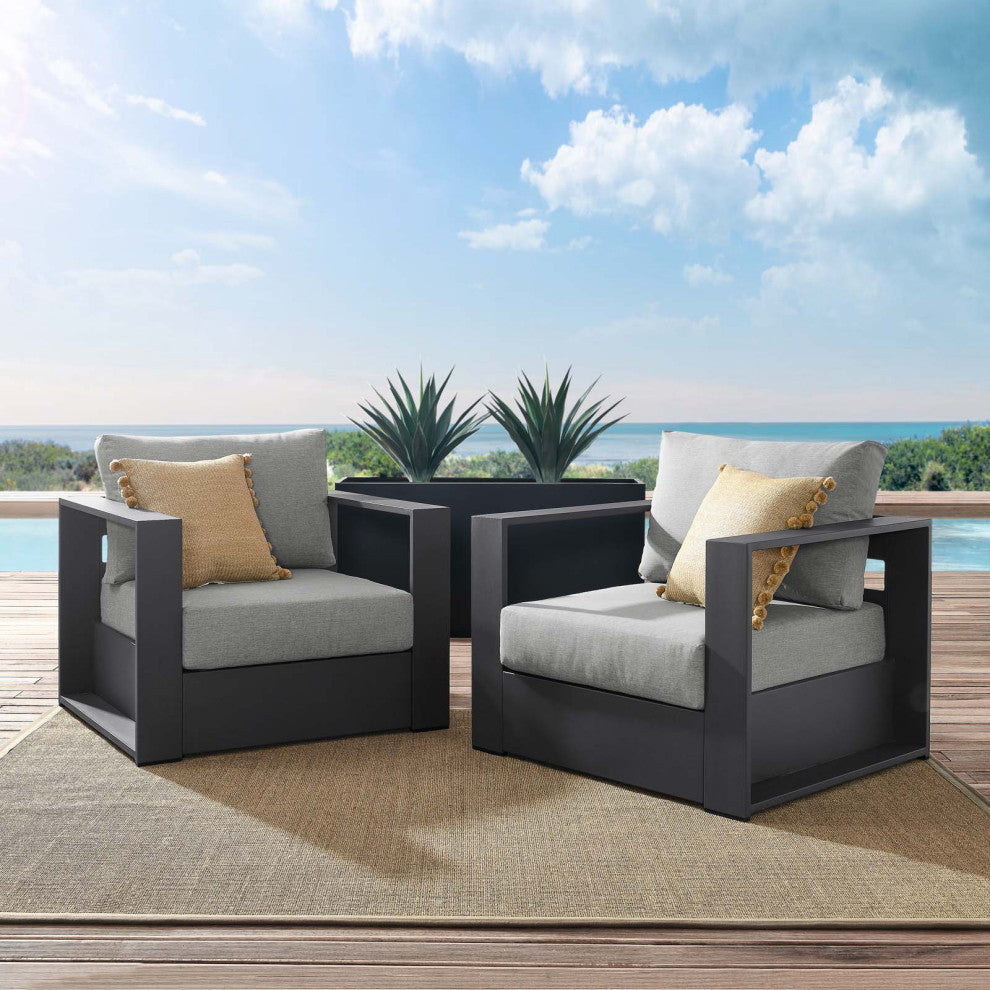 Lounge Chair Armchair, Gray, Aluminum, Modern, Outdoor Patio Hospitality