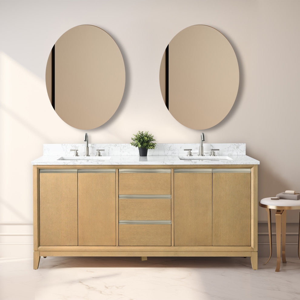 Vanity Art Bathroom Vanity With Sink, Natural Oak, 72" Double