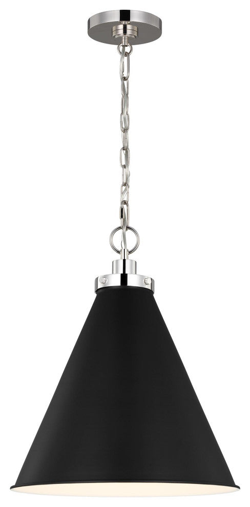 Wellfleet Medium Cone Pendant, Midnight Black and Polished Nickel