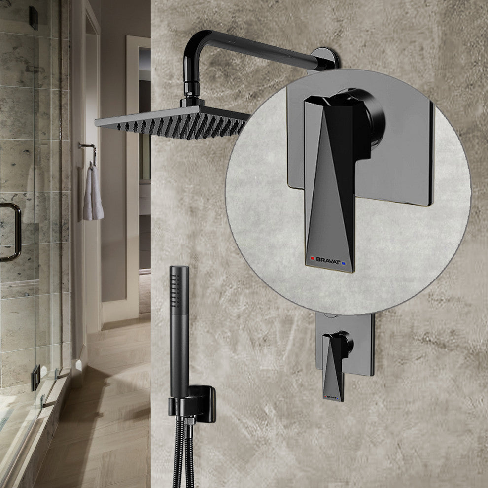 Bravat Wall Mounted Square Shower Set, Valve Mixer 2-Way Concealed