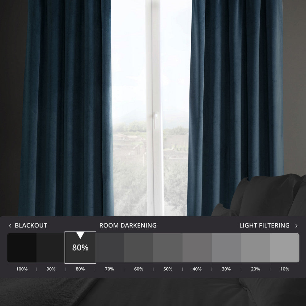Heritage Plush Velvet Curtain Single Panel, Avalon Blue, 50"x120"
