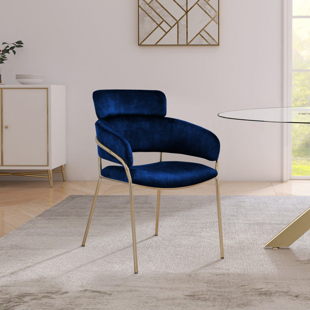 Yara Upholstered Dining Chair (Set of 2), Navy, Velvet