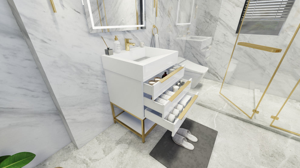 Madison 24" Freestanding Vanity with Reinforced Acrylic Sink, High Gloss White