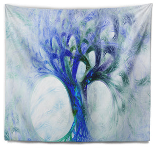 Blue Mystic Psychedelic Tree Abstract Wall Tapestry, 39"x32"