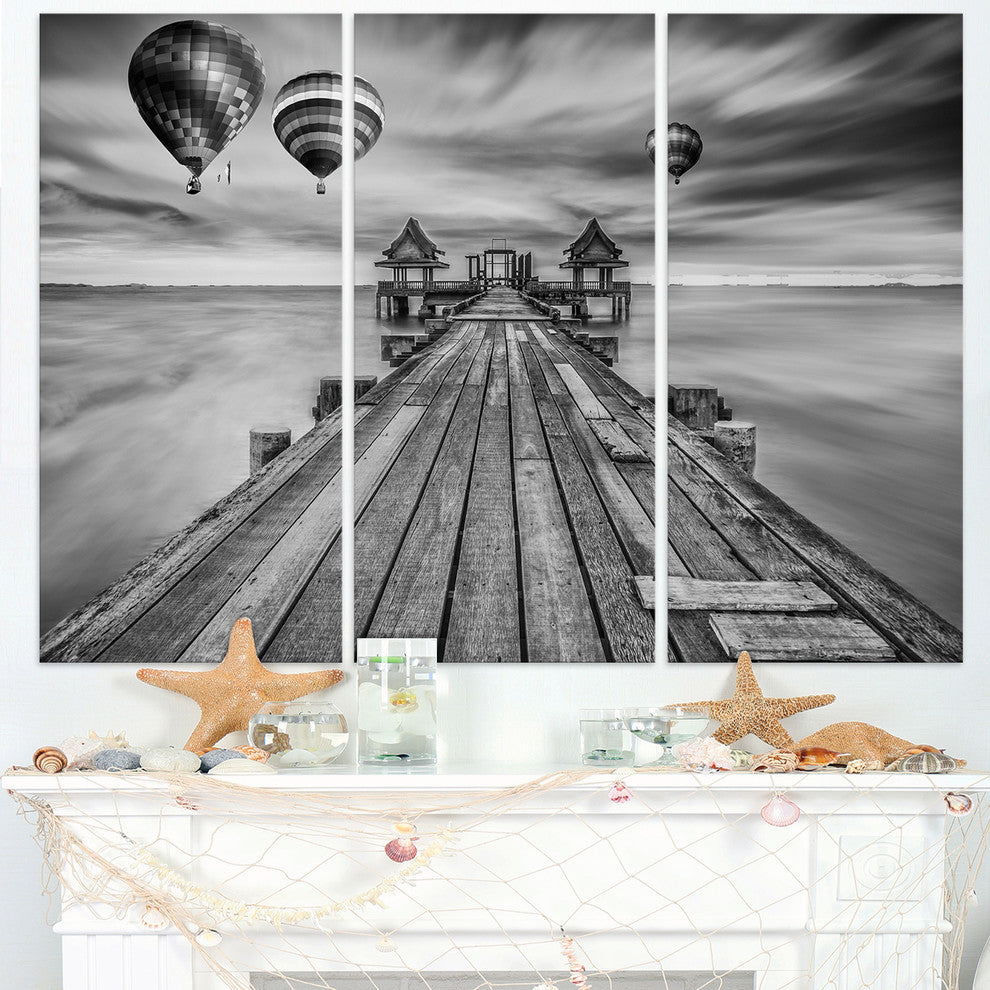 "Wood Bridge in Port between Sunrise" Metal Wall Art, 3 Panels, 36"x28"