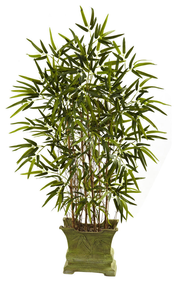 Full product on white background; alternate white_full image of the same bamboo tree with planter.