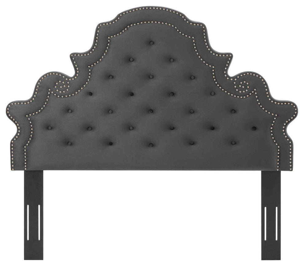 Tufted Headboard, Twin Size, Velvet, Dark Gray, Modern Contemporary