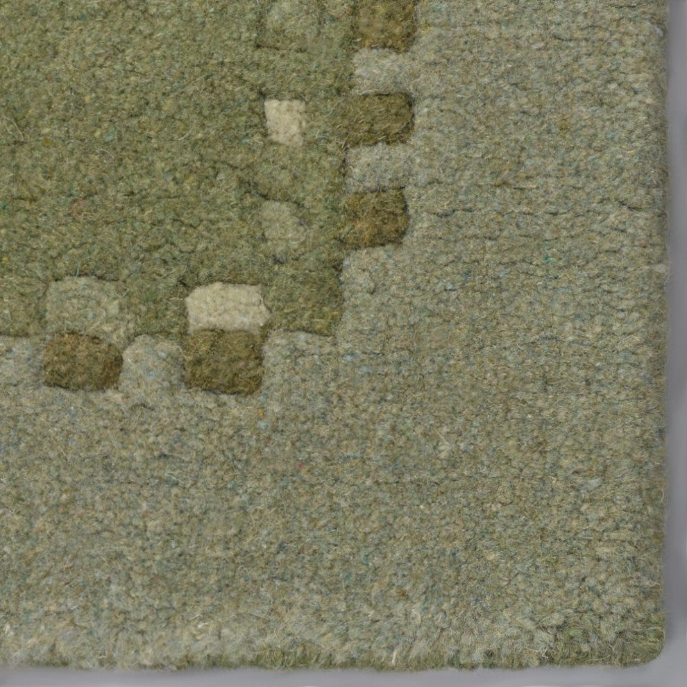 Hand Knotted Tibbati Wool Area Rug Contemporary Green