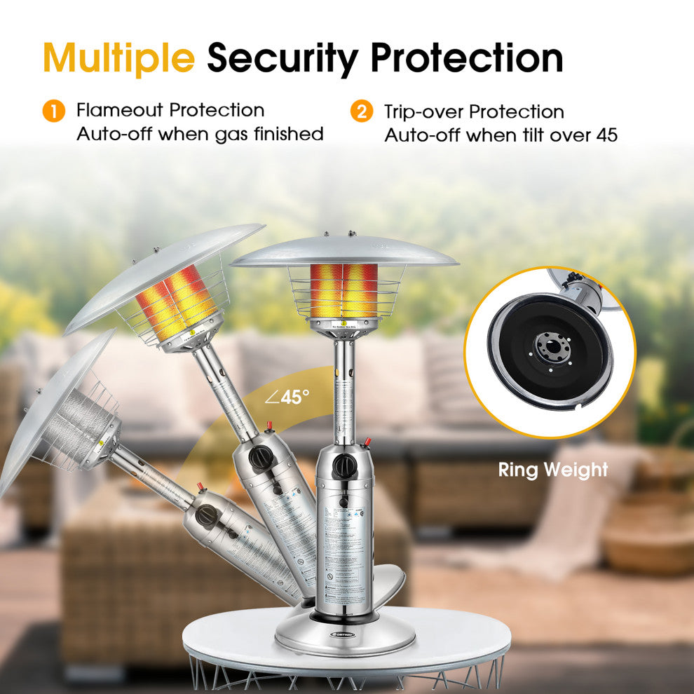 Costway Patio Propane Heater 11,000BTU Portable Tabletop Stainless Steel
