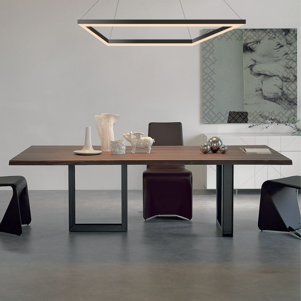Nero Square Modern Metal LED Pendant Light, Black, Width: 23.63