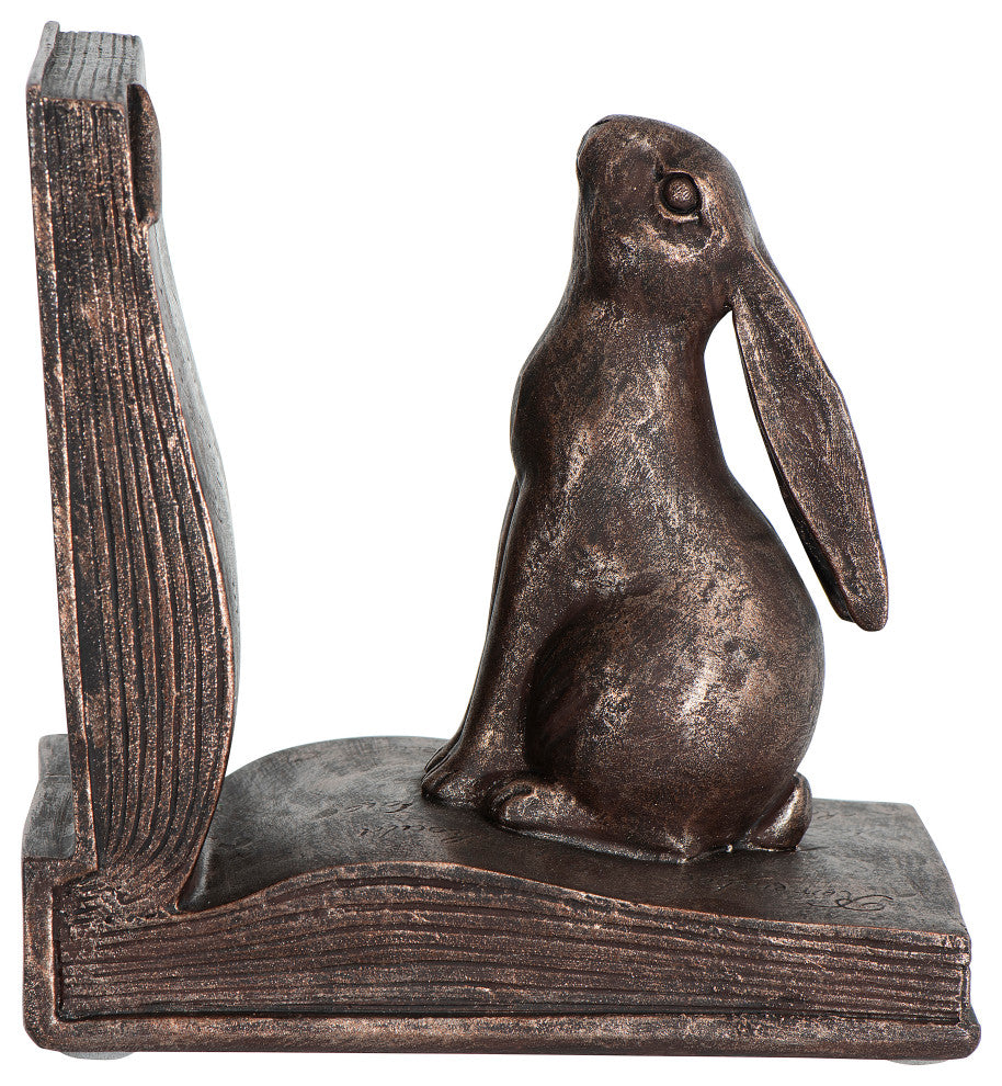 Rustic Bronze Rabbit on Book Resin Bookends, Set of 2