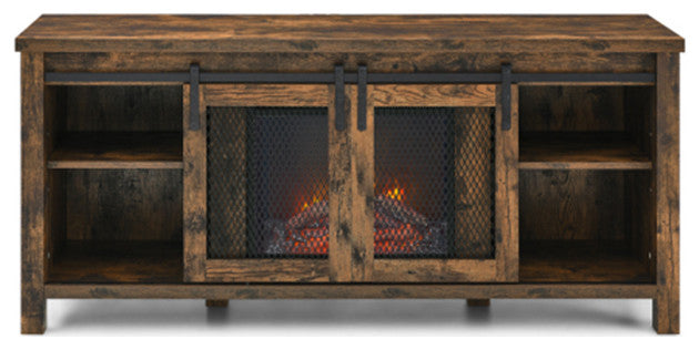 Farmhouse fireplace tv stand 65 inch rustic Cabinet Door with wood 4 Storage She