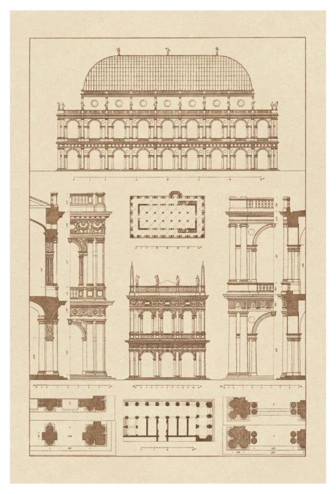 "Basilica at Vicenza and Library of St. Marks at Venice" Paper Art, 26"x38"
