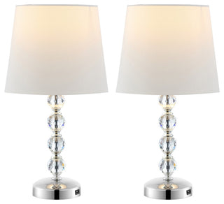 Safavieh Nola Table Lamp Set of 2 With USB Port Clear/Chrome