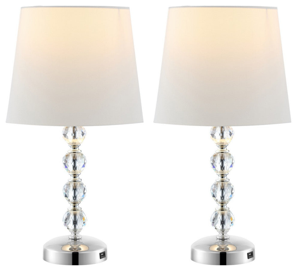 Safavieh Nola Table Lamp Set of 2 With USB Port Clear/Chrome