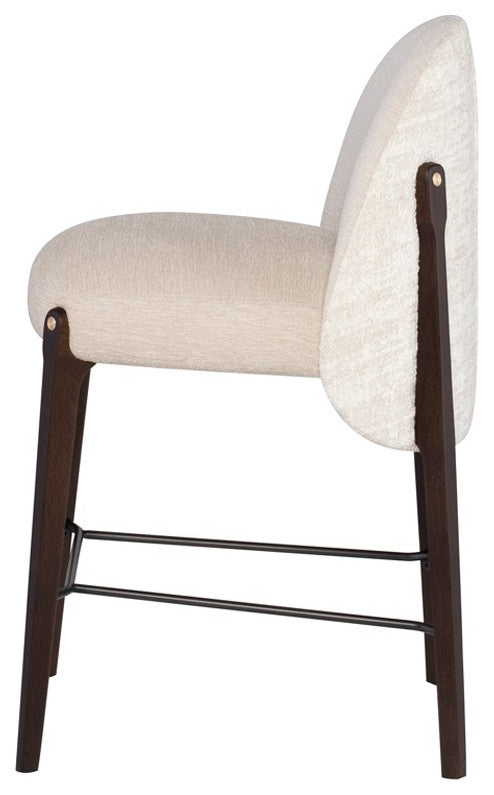 Ames Stool, Gema Pearl Upholstery and Smoked Wood Legs, Counter Height