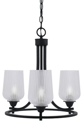 Paramount 3-Light Chandelier, Matte Black, 5" Clear Textured Glass