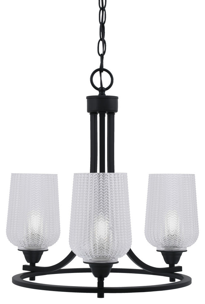 Paramount 3-Light Chandelier, Matte Black, 5" Clear Textured Glass