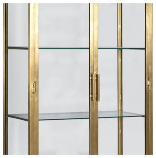 Carley 84" Tall Narrow Brass Finished Iron and Glass Display Cabinet