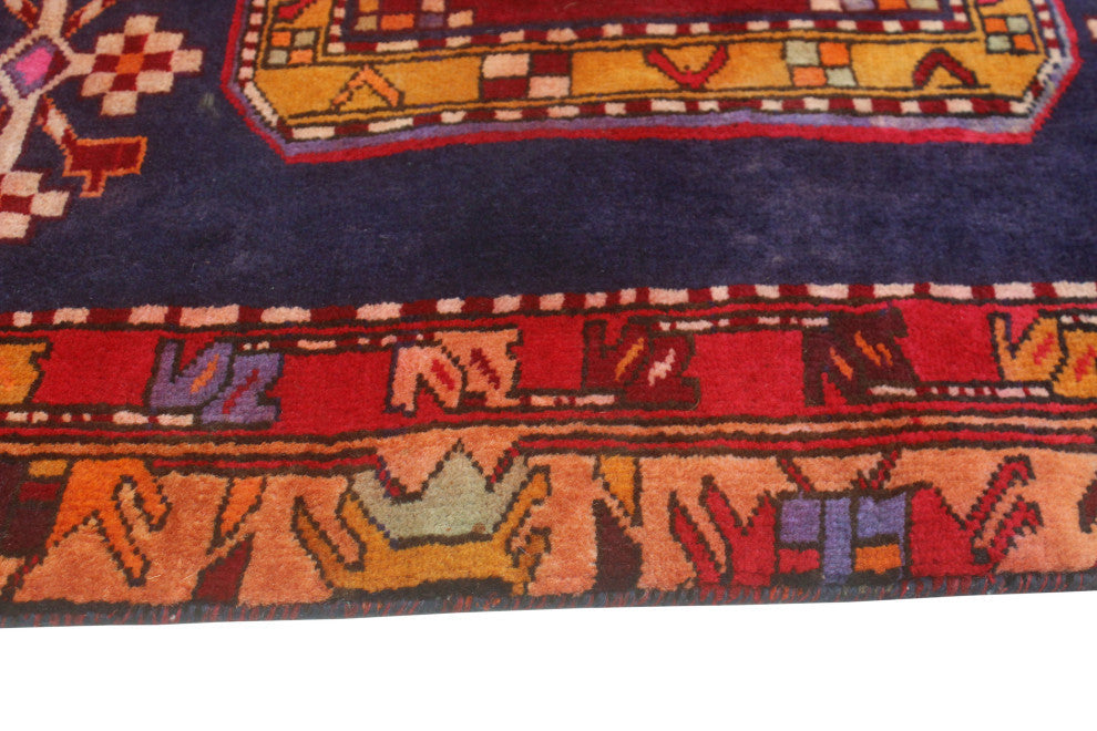 Fine Vintage Distressed Gertrude Navy/Red Runner, 3'5x10'0