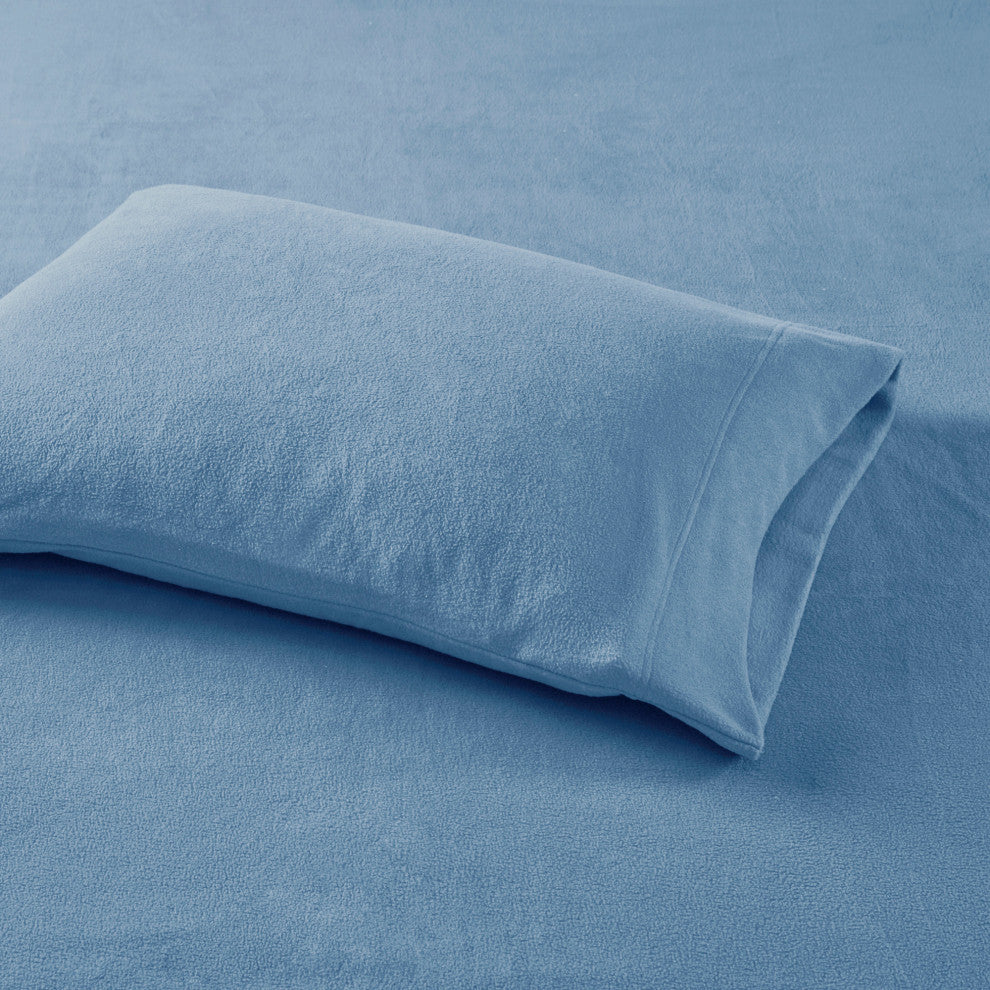 True North by Sleep Philosophy Knitted Micro Fleece Solid Sheet Set, Blue, King