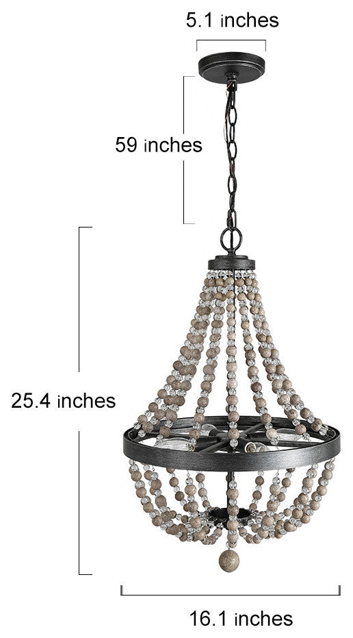 LNC 4-light Famhouse Distressed Wood Beaded Empire Boho Style Chandelier