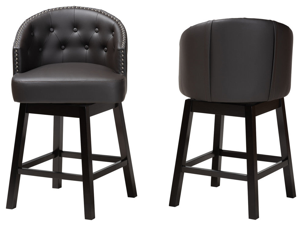 Tinalyn Swivel Counter Stool, Set of 2, Dark Brown/Espresso Brown, Faux Leather