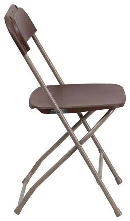 10 Pack Folding Chair, Coated Metal Frame With Plastic Seat & Open Back, Brown