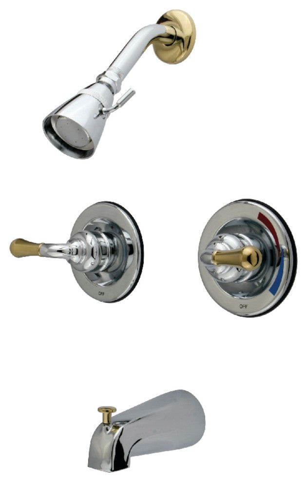Kingston Two-Handle Pressure Balanced Tub & Shower Faucet, Chrome/Polished Brass