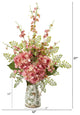 27" Cherry Blossom, Hydrangea and Maiden Hair Faux Arrangement, Floral Pitcher