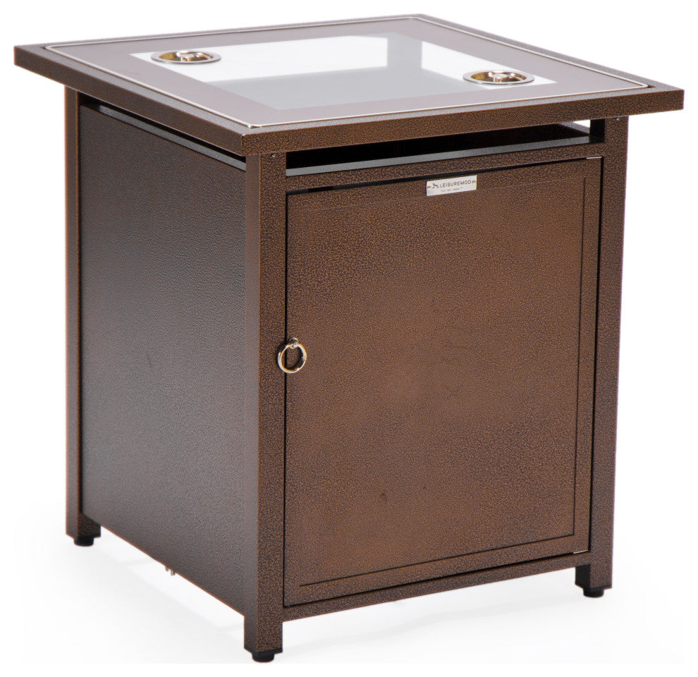 LeisureMod Walbrooke Square Fire Pit Table and Tank Holder, Brown