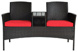 Costway Patio Rattan Loveseat Sofa Cushioned Coffee Table Red