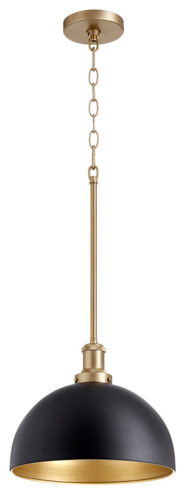 Quorum 876-6980 One Light Pendant, Black w Aged Brass Finish