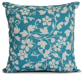26x26", Evelyn, Floral Print Pillow, Aqua