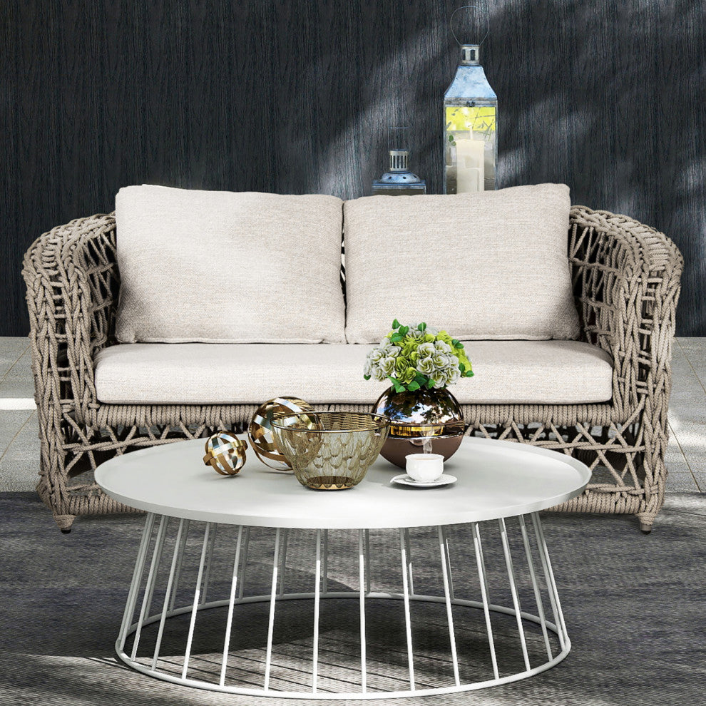 Everly 3-Piece Olefin Rope Woven Barrel Deep Seating Patio Conversation Set, Oat Beige Axroma Olefin