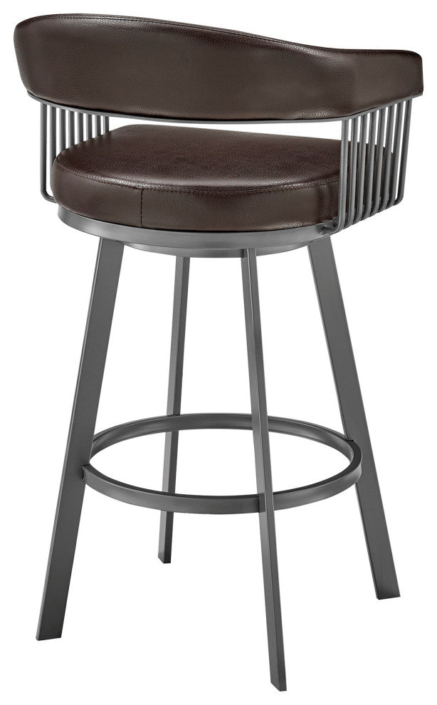 26" Mod Chocolate Faux Leather Java Brown Finish Swivel Bar Stool