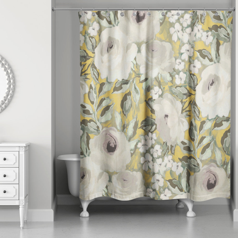 Yellow Floral 71x74 Shower Curtain