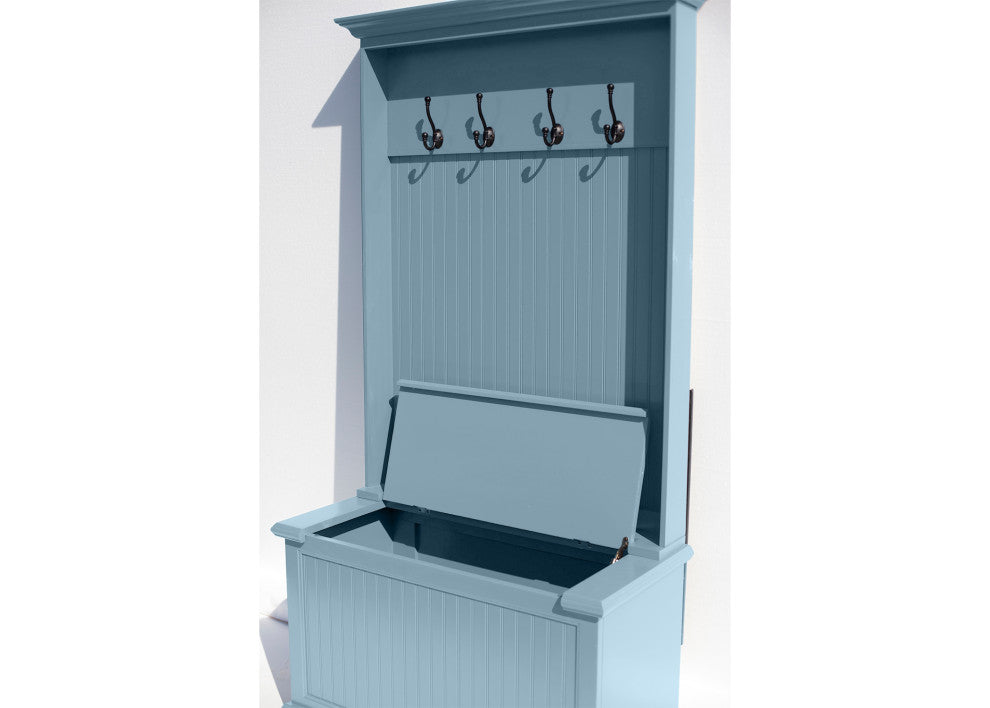 Coastal Hall Tree with Storage Bench, Interesting Aqua, With Hall Tree Top